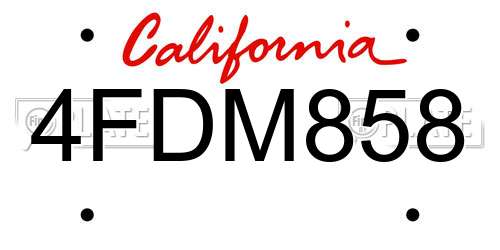 4FDM858 California License Plate