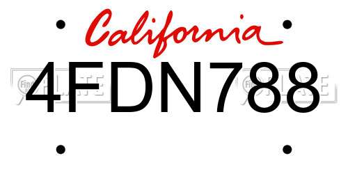 4FDN788 California License Plate
