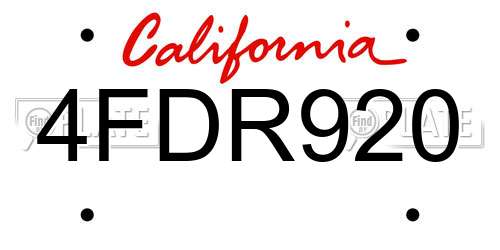 4FDR920 California License Plate