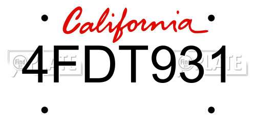 4FDT931 California License Plate
