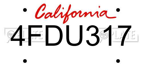 4FDU317 California License Plate