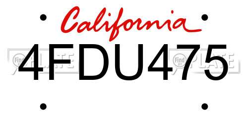 4FDU475 California License Plate