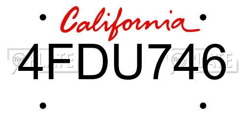 4FDU746 California License Plate