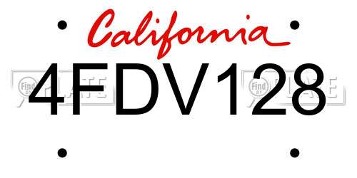 4FDV128 California License Plate