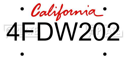 4FDW202 California License Plate