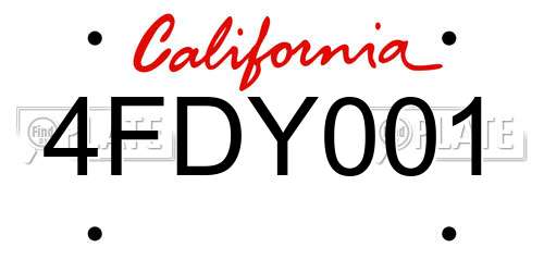 4FDY001 California License Plate