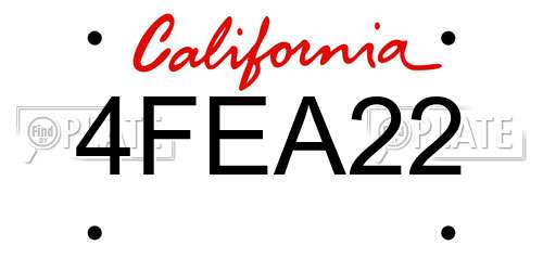 4FEA22 California License Plate