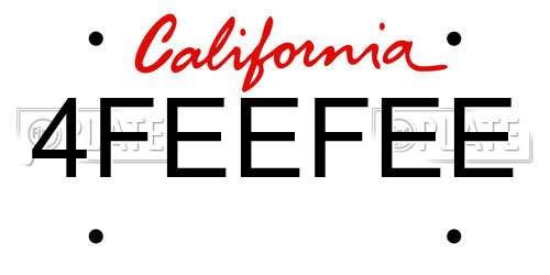 4FEEFEE California License Plate