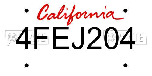 4FEJ204 California License Plate