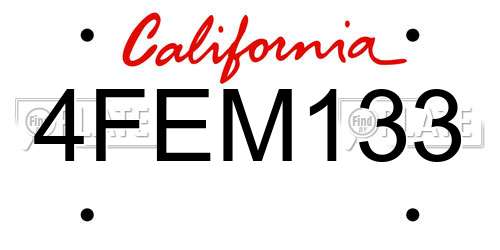 4FEM133 California License Plate