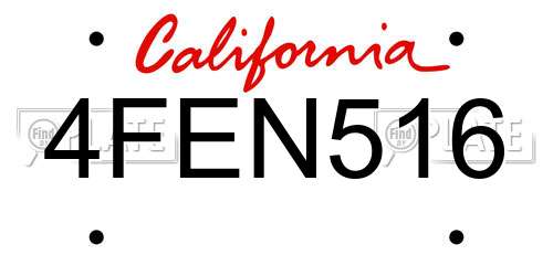 4FEN516 California License Plate