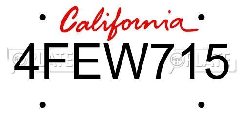 4FEW715 California License Plate