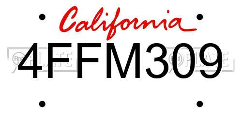 4FFM309 California License Plate