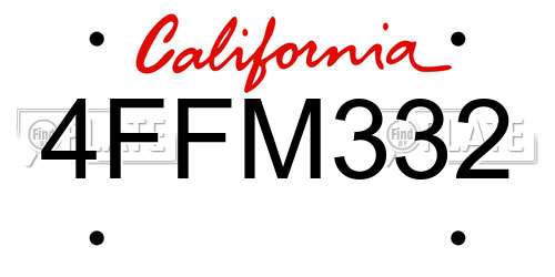4FFM332 California License Plate