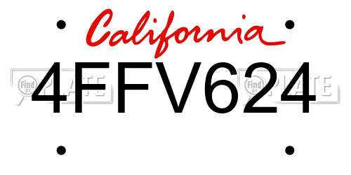 4FFV624 California License Plate