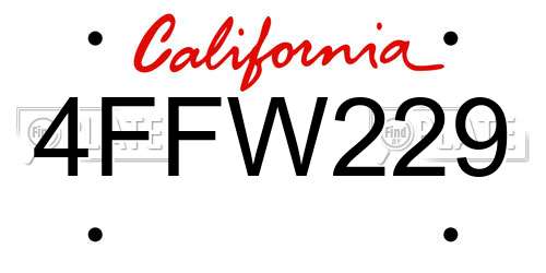 4FFW229 California License Plate