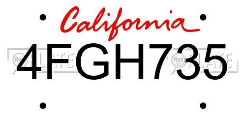 4FGH735 California License Plate