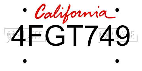 4FGT749 California License Plate