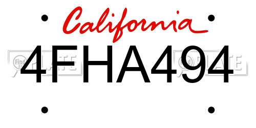 4FHA494 California License Plate