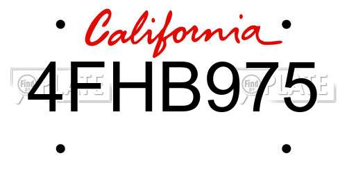 4FHB975 California License Plate