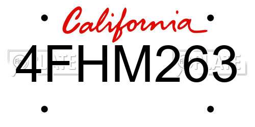 4FHM263 California License Plate