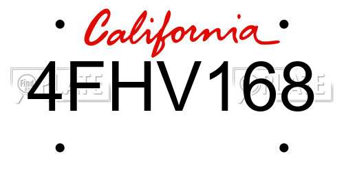 4FHV168 California License Plate