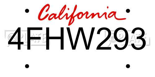4FHW293 California License Plate