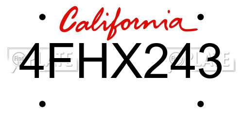 4FHX243 California License Plate