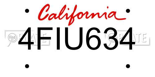 4FIU634 California License Plate
