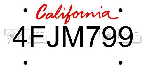 4FJM799 California License Plate