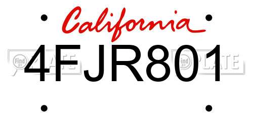 4FJR801 California License Plate