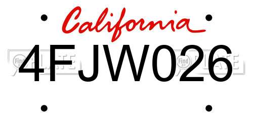 4FJW026 California License Plate