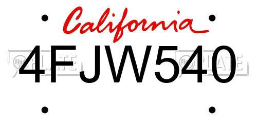 4FJW540 California License Plate
