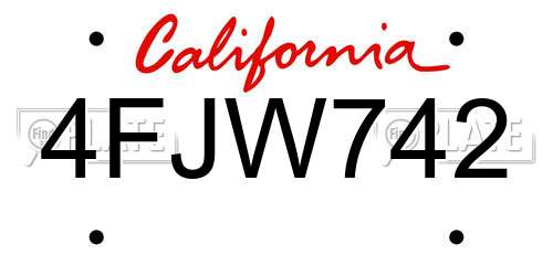 4FJW742 California License Plate