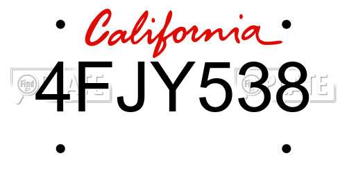 4FJY538 California License Plate