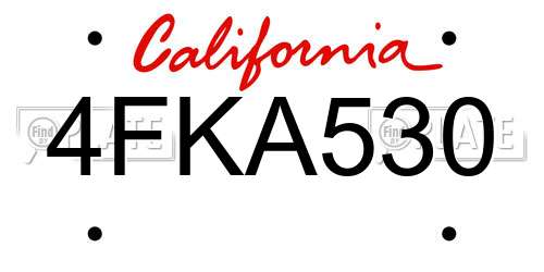 4FKA530 California License Plate
