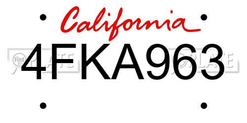 4FKA963 California License Plate