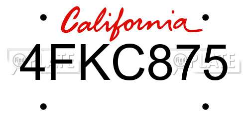 4FKC875 California License Plate