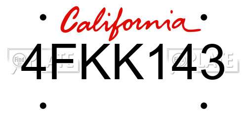 4FKK143 California License Plate