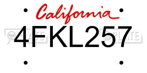 4FKL257 California License Plate