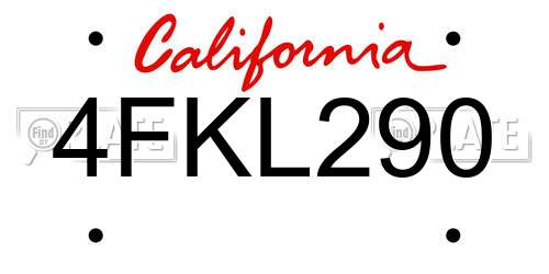 4FKL290 California License Plate