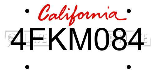 4FKM084 California License Plate