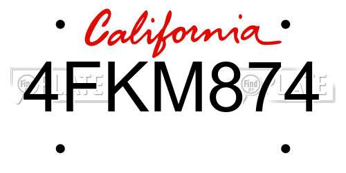 4FKM874 California License Plate