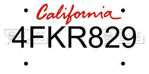 4FKR829 California License Plate