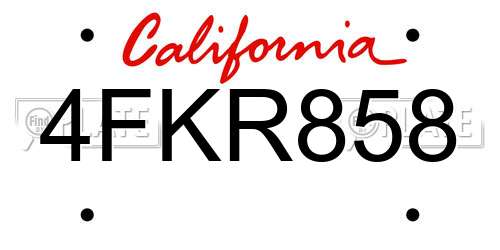 4FKR858 California License Plate