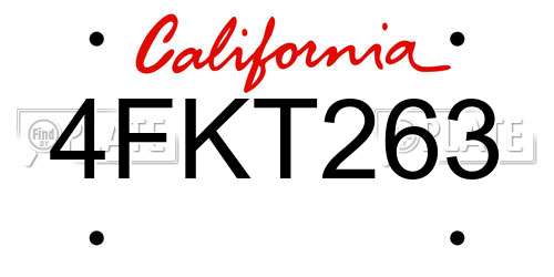 4FKT263 California License Plate