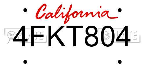 4FKT804 California License Plate
