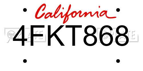 4FKT868 California License Plate