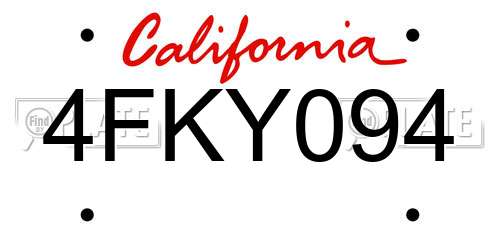 4FKY094 California License Plate
