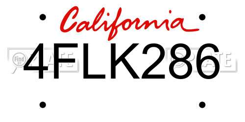 4FLK286 California License Plate